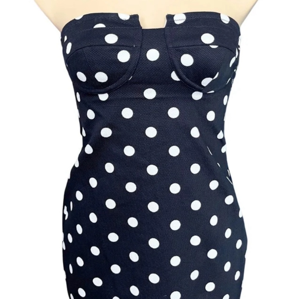 Body by Victoria Strapless Navy White Polka Dot Dress // Size 4